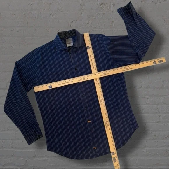 Thomas Dean Men’s Button-Down Shirt L • Navy Multi Stripe • Contrast Cuffs - Picture 10 of 13
